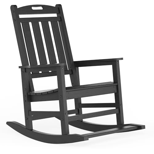 LOUNZY Outdoor Rocking Chair, HDPE Patio Rocking Chair with Footboard for Adults, All Weather Heavy Duty Front Porch Rocker, Grey Set of 1 Grey