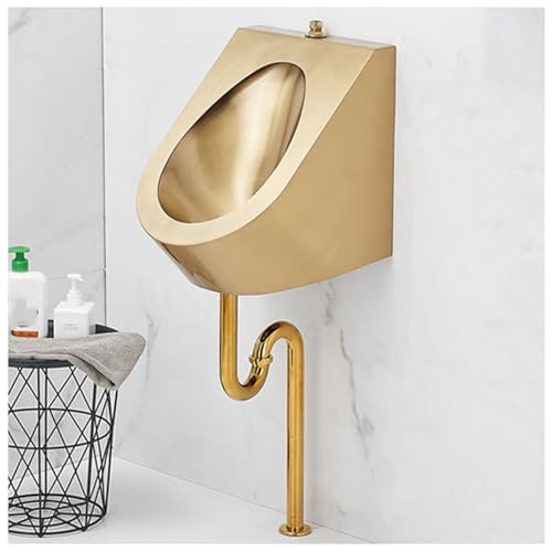 OTQEFTN Men's Flushing Urinal Stainless Steel Urinal, Commercial Washout High-Efficiency Urinal Creative Golden Urinal, Household Wall-Hung Toilets Urinal, for Hotels/Bars/Airpor