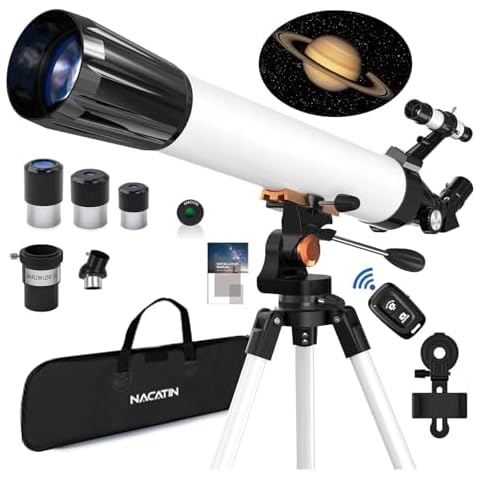 Sararoom Telescope for Adults High Powered, 70mm Aperture 700MM Refractor Telescope for Kids & Beginners, Portable Travel Telescope with Stainless Tripod, Phone Adapter, Wireless Remote, White Cover