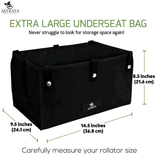 Extra Large Walker Underseat Bag - Rollator Accessories - Under Seat Storage Pouch (Black)