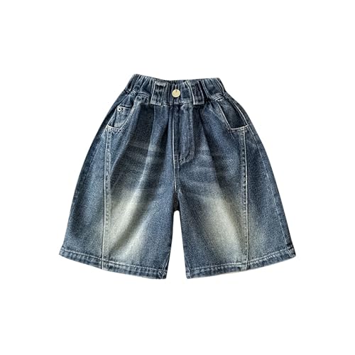 Toddler Kids Denim Shorts Fashion Casual Elastic Waist Knee Length Jorts Cute Y2k Distressed Jean (Blue, 6-7 Years)