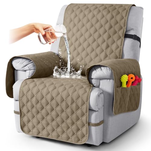 Image of TAOCOCO 100% Waterproof Recliner Covers, Reversible Recliner Couch Cover for Reclining Chair, Washable Couch Protector for Pets Kids (1 Seater, 22 inch Khaki)