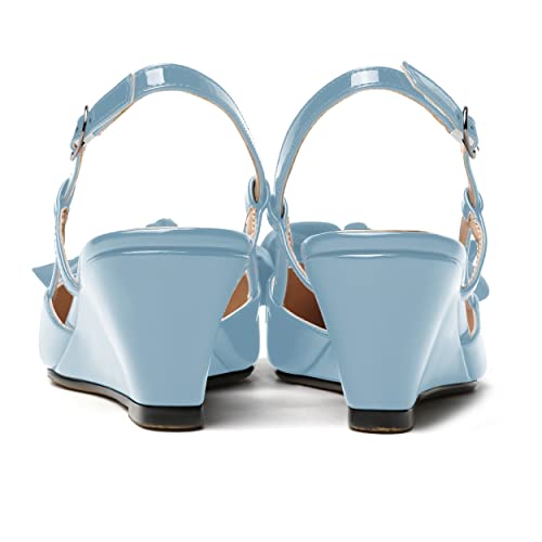 WAYDERNS Womens Buckle Party Pointed Toe Slingback Bow Fashion Patent Wedge High Heel Pumps Shoes 2 Inch4