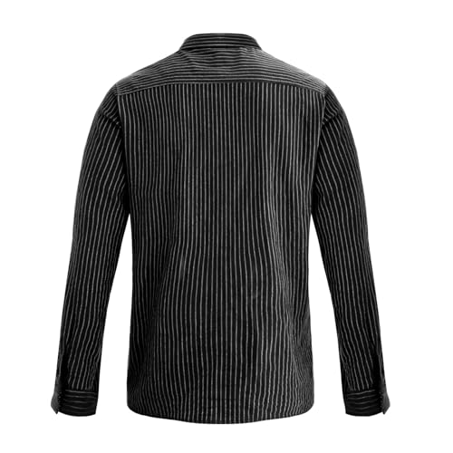 BAYAMO Men's Casual Button-Down Striped Shirts Long Sleeve Cotton Linen Shirts for Men Fashion Business Shirt3