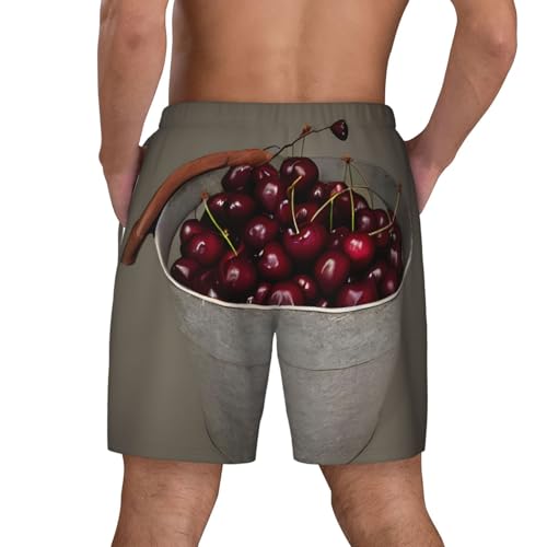 Bucket with Full of Cherries Men's Soft Double Swim Shorts, Lounge Swiming Shorts Pants Breathable Summer4