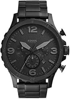 FOSSIL Herrenuhr Nate, 50mm Gehäusegröße, Quarz-Chronographenwerk, Edelstahlarmband, Schwarz