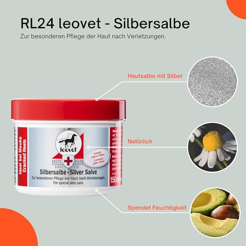 RL24 – leovet Silbersalbe – Pferdesalbe mit Silber, Panthenol & Zink – antiseptischer Pferdebalsam – Salbe mit hochwertigen Pflanzenölen – Haut- & Hufpflege – Wundsalbe ideal bei Mauke – 1 x 150 ml