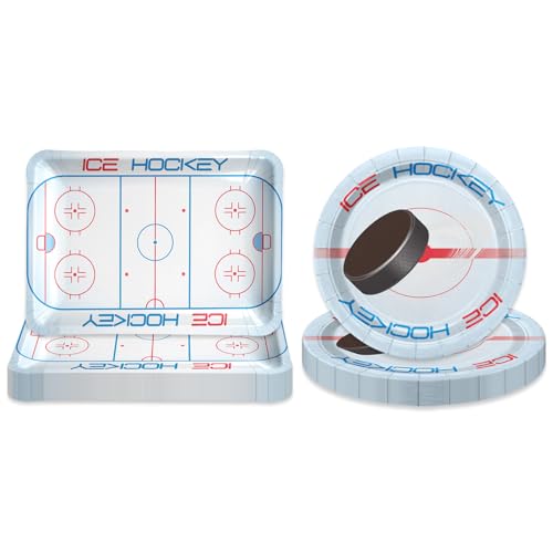 Hegbolke Fournitures de décoration de fête de hockey – 40 assiettes de 22,9 cm – Kit de fournitures de fête de hockey pour enfants – Fournitures de fête d'anniversaire pour les fans de hockey sur