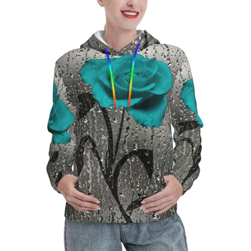 Sweat à capuche graphique chaud gris sarcelle avec grande poche pour le quotidien