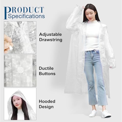 Image of HACER Hooded Raincoat for Women EVA Waterproof Full Length Long Sleeves Lightweight Rainwear with Hood for Adults Camping Hiking Trekking (Pack of 1, White, Free Size)
