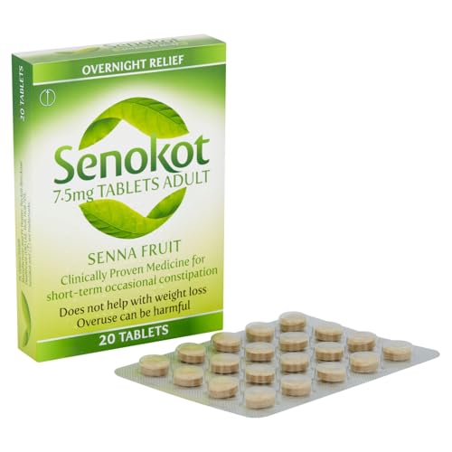 Senokot 7.5mg 20 Tablets - Natural Senna Fruit Laxative for Constipation Relief Constipation relief for adults Dual action laxative Double action constipation relief Effective Overnight