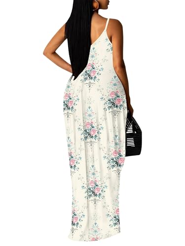 Image of Women Spaghetti Strap Maxi Dress with Pockets | Soft fabric relaxed fit sleeveless v neck with pockets for party and daily wear