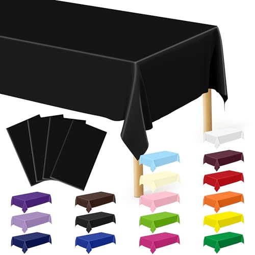 Image of QZYL 4 PCS Picnic Table Cover with Bench Covers, Black Plastic Table Cloths, 54 X 108 in Disposable Waterproof Rectangle Table Covers for Camping Birthdays Weddings Parties Christmas