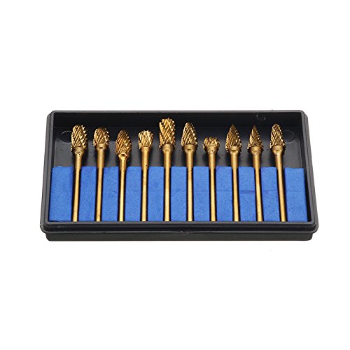 10 brocas de carburo de tungsteno con revestimiento de titanio, 1/8 pulgadas