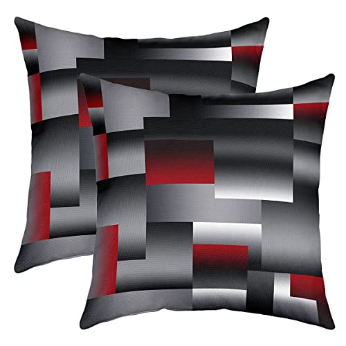 Géométrique Lot De 2 Taies d'oreillers 60x60cm Géométrie Rouge Gris Noir Housse Coussin pour Maison Le Salon Décor Taie Oreiller Réversible Lignes...