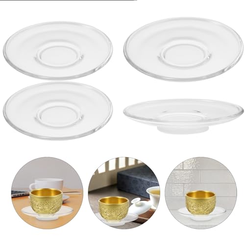 4 Pcs Clear Glass Saucers Round Plates for Cookies, Snacks, Fruits, Coffee and Tea Cups, Dishwasher Safe, 3.34 Inch