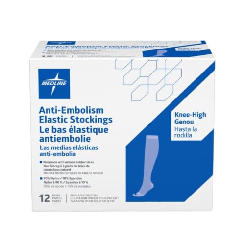 Image of Medline Knee-High Anti-Embolism Stockings, Blue Toe Stitching with Red Top, Size Large Regular, Box of 12 Pairs