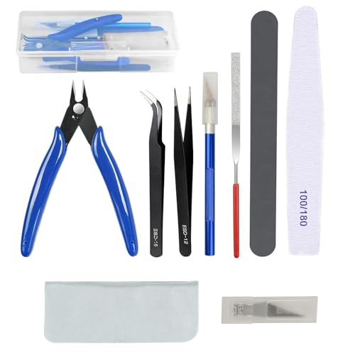 Model Making Tools Kit 14 PCS Hobby Tool Set for Plastic Model Kits Gundam Building Car Models Miniature Assembly - Craft Knife Replacement Blades - Repair and Crafting with Storage Box