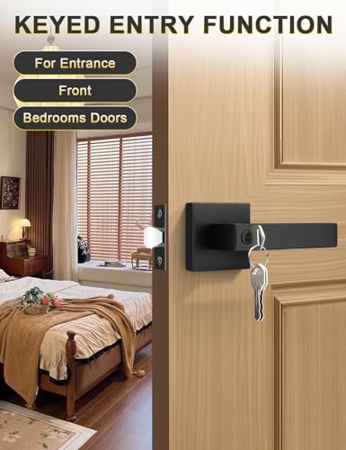 Image of Tinewa 3 Pack Entry Door Levers with Lock and Key, Matte Black Keyed Alike Lockset Combo Pack, Entrance Door Handles for Office and Front Door, Door Knobs Lockset (Each with 3 Keys)