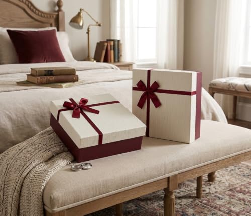 Boîte cadeau rigide bordeaux et crème pour emballer facilement - 4