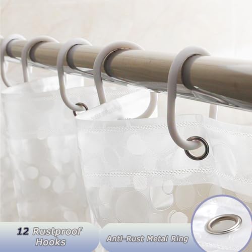 Shower Curtains Mould Proof Resistant -3D Effect Pebble Clear Shower Curtain with 3 Magnets, PEVA Waterproof Bathroom Curtains with 12 Hooks, 180 x 180 cm - Cosy Home Interiors Shower Curtains Mould Proof Resistant -3D Effect Pebble Clear Shower Curtain with 3 Magnets, PEVA Waterproof Bathroom Curtains with 12 Hooks, 180 x 180 cm - Image 5