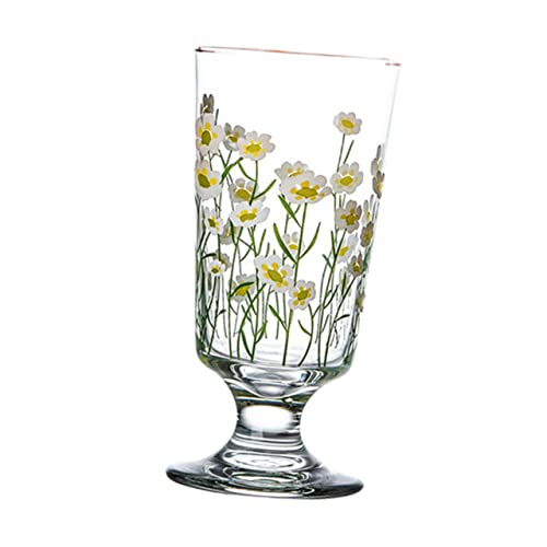 OFFSCH Unique Daisy Pattern Glass Cup Vintage Beverage Glasses Milk Tea Juice Cup Set of 1