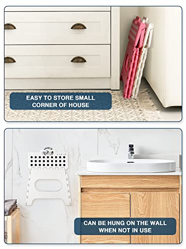Image of Dyforce Kids Step Stool 11 Inch, 300lbs Folding Step Stool for Adults | Toddler Step stool White,Anti-slip Heavy Duty with Carry Handle, Lightweight Foldable Stool for Bathroom Kitchen Bedroom