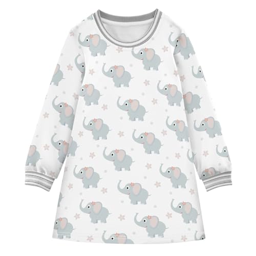 Girls Dresses Toddler Girl Clothes Elephant Flower White Winter Casual Long Sleeve for Kids 2-8 Years
