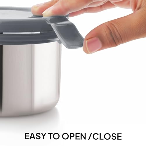 Image of CELLO MF Blaze Stainless Steel Lunch Box for Office Use Grey | 300ml x 2 Round Containers, 1 x 500ml Oval Containers, Lightweight Easy to Carry Leak Proof Airtight Tiffin Box for Travel and Daily Use