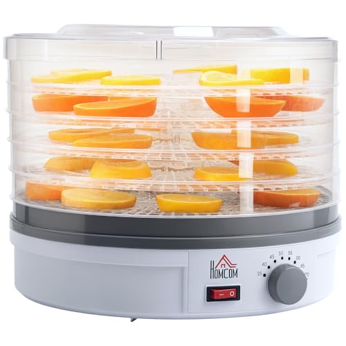 HOMCOM 5 Tier Food Dehydrator, 245W Food Dryer Machine with Adjustable Temperature Control for Drying Fruit, Meat, Vegetable, Jerky and Pet Treat, White