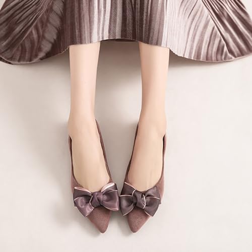 Women's Bow Ballet Flats Comfortable Suede Pointed Toe Low Heel Flats, Dressy Casual Slip On Walking Shoes for Women2
