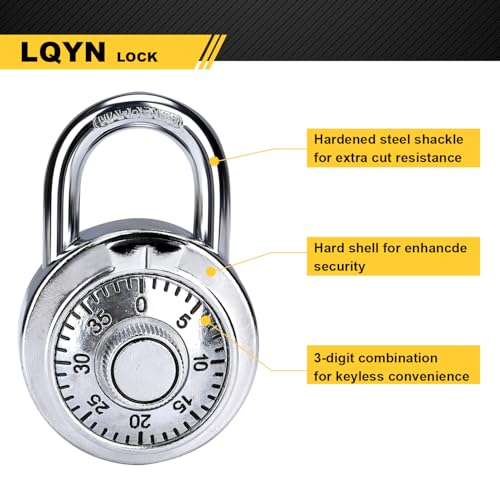 Image of Combination Lock, LQYN Standard Dial Combination Lock, Pack of 48; Silver Turnplate, 2 in. Wide, Fixed Three Digital Combination, for School, Gym & Locker, Toolbox, Gate