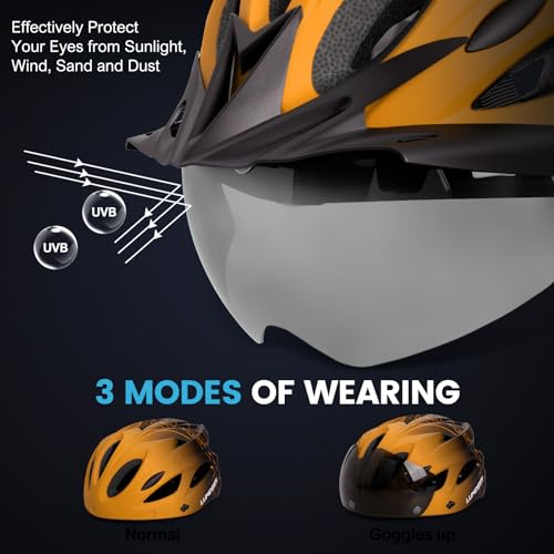 Casco de bicicleta con gafas magnéticas LUMDEER para evitar el viento 3