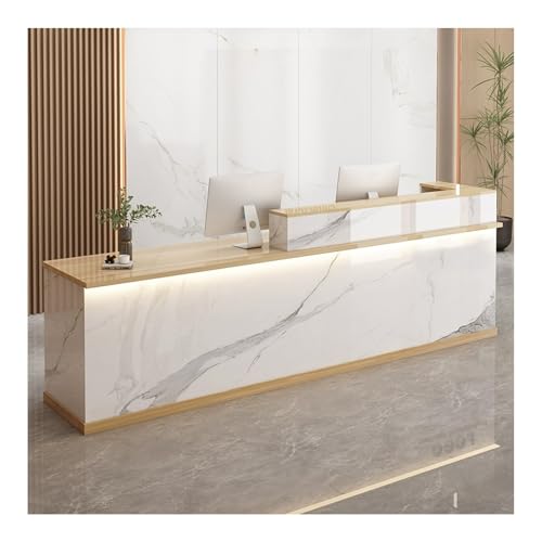 QWEASDF Mostradors de recepción Tiendas，Mostrador de recepción Moderno Simple ，Mesas de recepción de Oficina，MOSTRADOR de Recepción y Oficina. con luz LED，Superficie de mármol(A5,L47.2in)