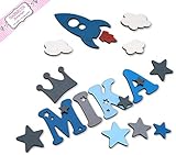  Holzbuchstaben, Dekobuchstaben, Kinderzimmer-Tür in tollen Farbkombinationen I Inkl. 2 Sternen sowie Klebepads I Perfektes Geburtsgeschenk oder Taufgeschenk I Größe 7cm