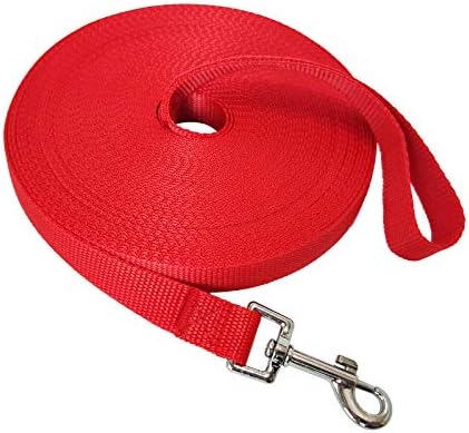 Nylon Training Dog Leash for Small Medium Large Dogs, 15ft 20ft 30ft 50ft Long Leash Dog/Puppy Lead for Obedience Recall Training, Camping (50ft, Red)