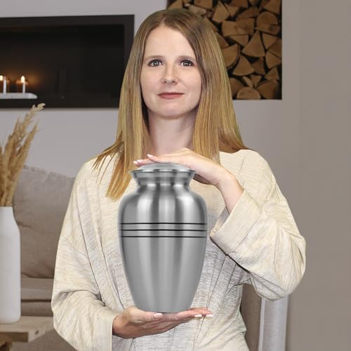 Image of Trupoint Memorials Cremation Urns for Human Ashes, Funeral Memorial Urn for Male and Female, Decorative Burial Metal Urn Collection for Adult Men & Women - Silver, Adult (200 LB)