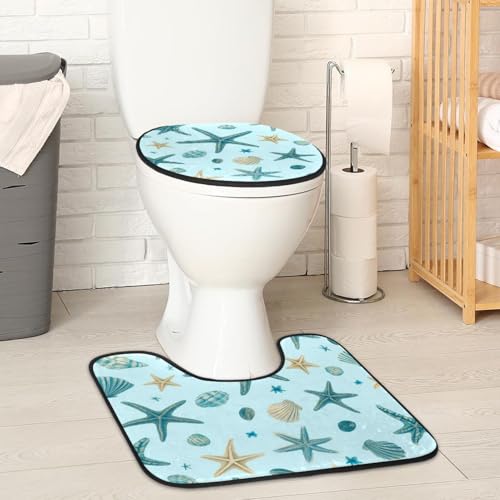 2 Pieces Flannel Toilet Contour Mat and Toilet Lid Cover, Soft Toilet Lid Cover Set Machine Washable Non Slip Contour Mat for Bathroom Decor Accessories