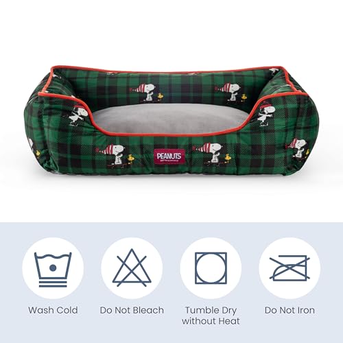 Berkshire Peanuts® Dog Bed, Plush Suedemink Fleece Pet Pad with Supportive Bolsters, Warm Cozy Sofa for Small Medium Dogs Cats, for Indoor Use(Skating Snoopy Sleigh Bean Buffalo Plaid, Extra Large) by Berkshire Blanket - Used condition - Image 4
