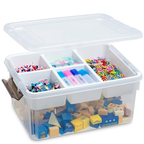 Citylife 16L Craft Box, 2 Layers Craft Organizer and Storage Bins with Removable Tray, Clear Plastic Box large Storage Box with Lid Stackable Storage Boxes for Home, School, Office