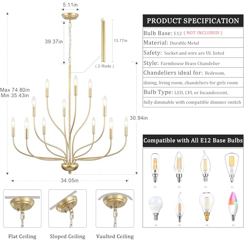12-Lights-Gold-Chandeliers-for-Dining-Room-34-Inch-Mid-Century-Modern-Chandelier-Brass-Candle-Chandelier-Foyer-Lighting-Fixtures-Large-Chandeliers-for-High-Ceilings-for-Living-Room-Kitchen-Entryway