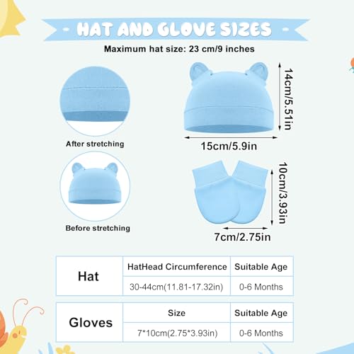 12 Pieces Baby Boy Hat and Mitten Set No Scratch Hats and Mittens 0-6 Months Baby Boys Girls Cotton Hats and Mittens for Toddlers, Infant, Newborn Colorful2