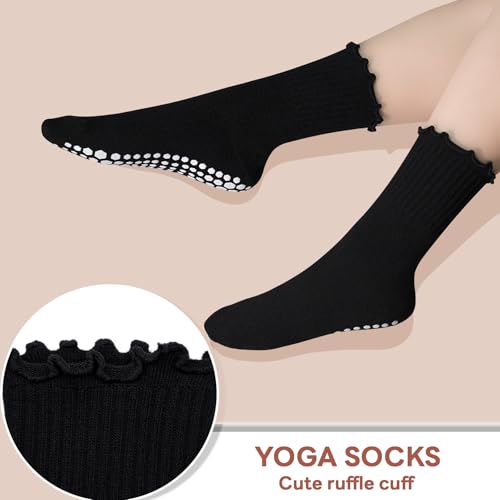 Image of SkiBeaut Pilates Grips Socks- Yoga Women Non Slip Grippers Anti Skid Sticky Hospital Socks for Senior, 3 Pairs, US Size 5-9
