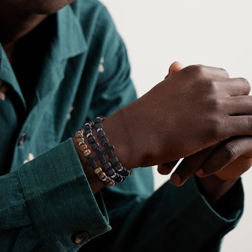 Rankeef 4-BRACELET-SL-959 Cross Bracelet For Men 8Mm Mens Beaded Bracelet Set Stretch Cross Beads thumb #4