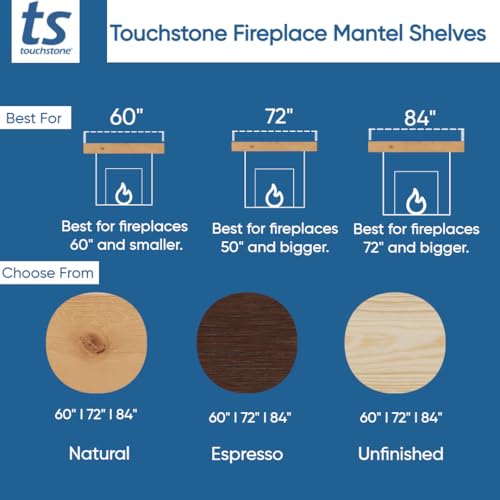 Image of Touchstone Floating Fireplace Mantel Shelf - Solid Wood Wall-Mounted Mantel - Rustic Farmhouse Style 72 Inch - Unfinished