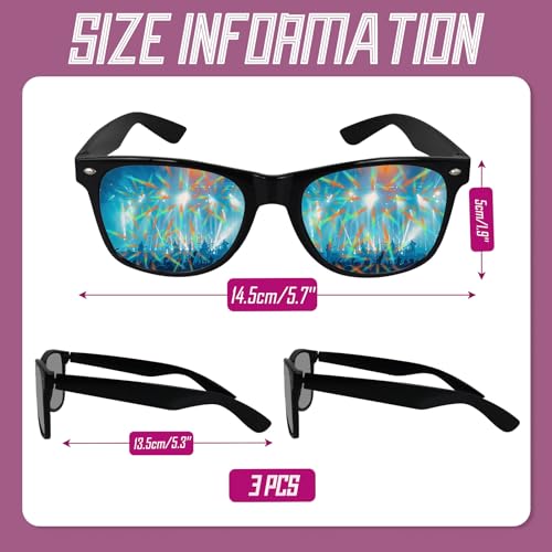 3pcs Diffraction Glasses, 3D Heart Star Firework Rave Glasses, Party Sunglasses for Fancy Dress Music Concert Club Party Accessories