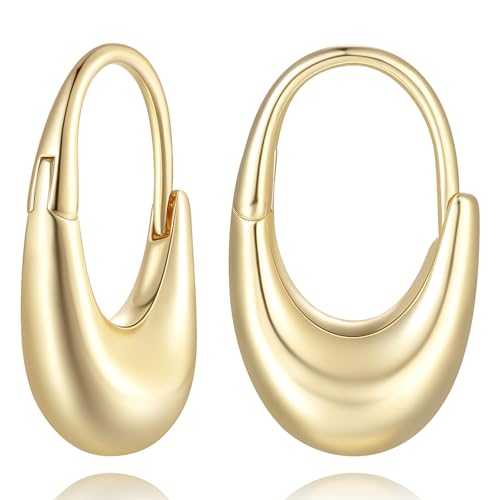 14K Gold Hoop Earrings for Women Gold Earrings for Women Small Hoop Earring for Womens Hoops Trending Upside-Down Crescent Statement Hoops Earring for Womens 20mm