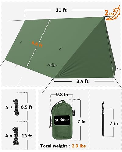 Image of Sunyear Hammock Rain Fly Waterproof - Premium Hammock Tarp with Doors to Stay Warm and Dry in All Seasons | Portable and Lightweight Camp Rain Fly with All Installations Included | 11 Ft / 2lbs