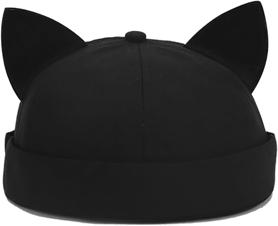 XYIYI Women Cat Ears Hat Cute Docker Cap Brimless Skullcap Sailor Cap Rolled Cuff Retro Beanie Hat - Image 4