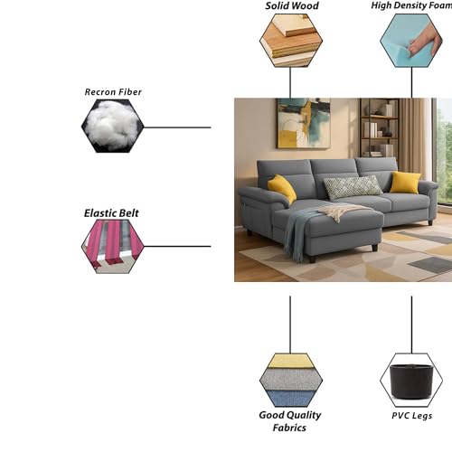 Image of Casaliving Seams LHS 4 Seater L Shape Sofa for Living Room (Dark Grey Fabric) Premium Fabric Sofa
